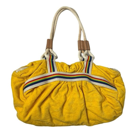 Vintage Retro Yellow Terry Rainbow Rope Handle JILL Tote Handbag Purse LGBTQ - Picture 6 of 12